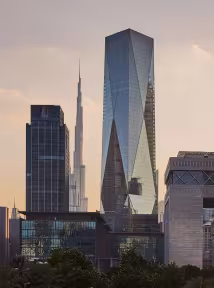 ICD Brookfield Place Dubai, a BGRE office and retail destination in Dubai's DIFC, featuring premium office space and landmark architecture at sunset.