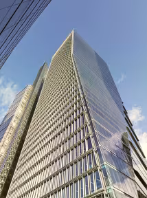 One hundred Bishopsgate, a BGRE property featuring modern glass façades and premium commercial office space within the City of London.
